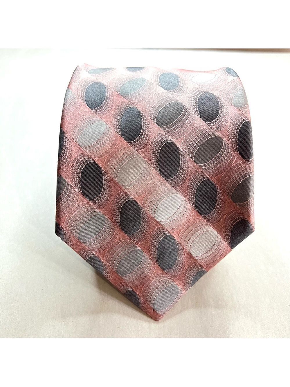 Murano Necktie 100% Silk Pink/Gray Circle Tie Made In USA Formal Business Office